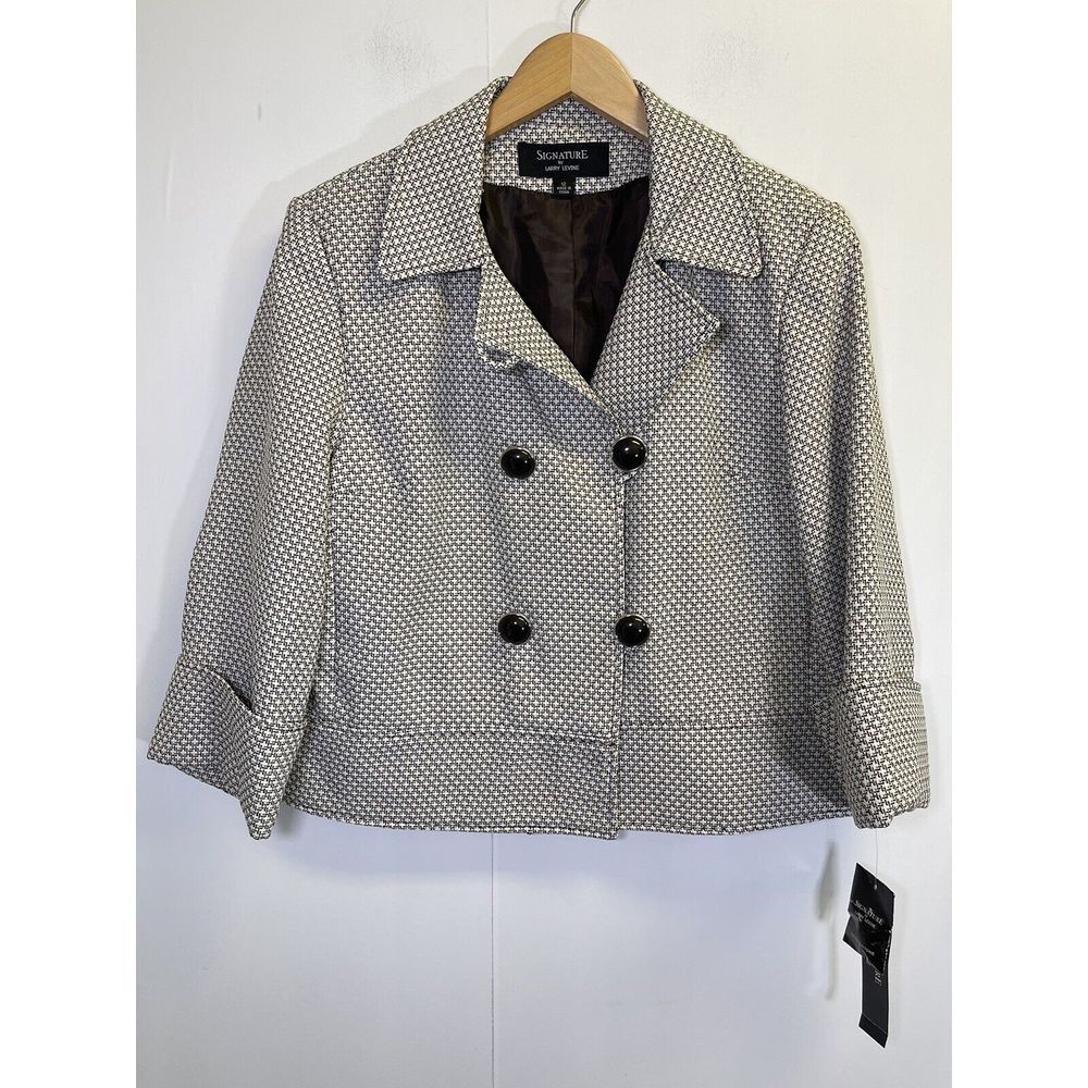 NEW Signature‎ By Larry Levine Women's 12 Double Breasted Jacket Cream Brown